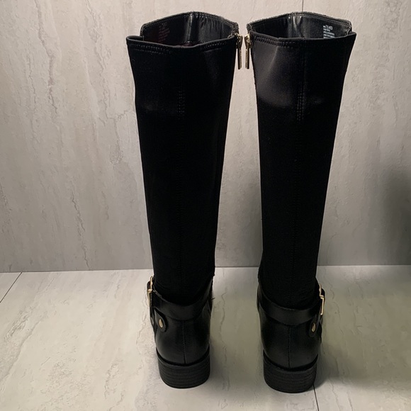 Kenneth Cole Reaction Black Leather Slip On Buckle Detail Side Zipper Tall Boots - Picture 4 of 12